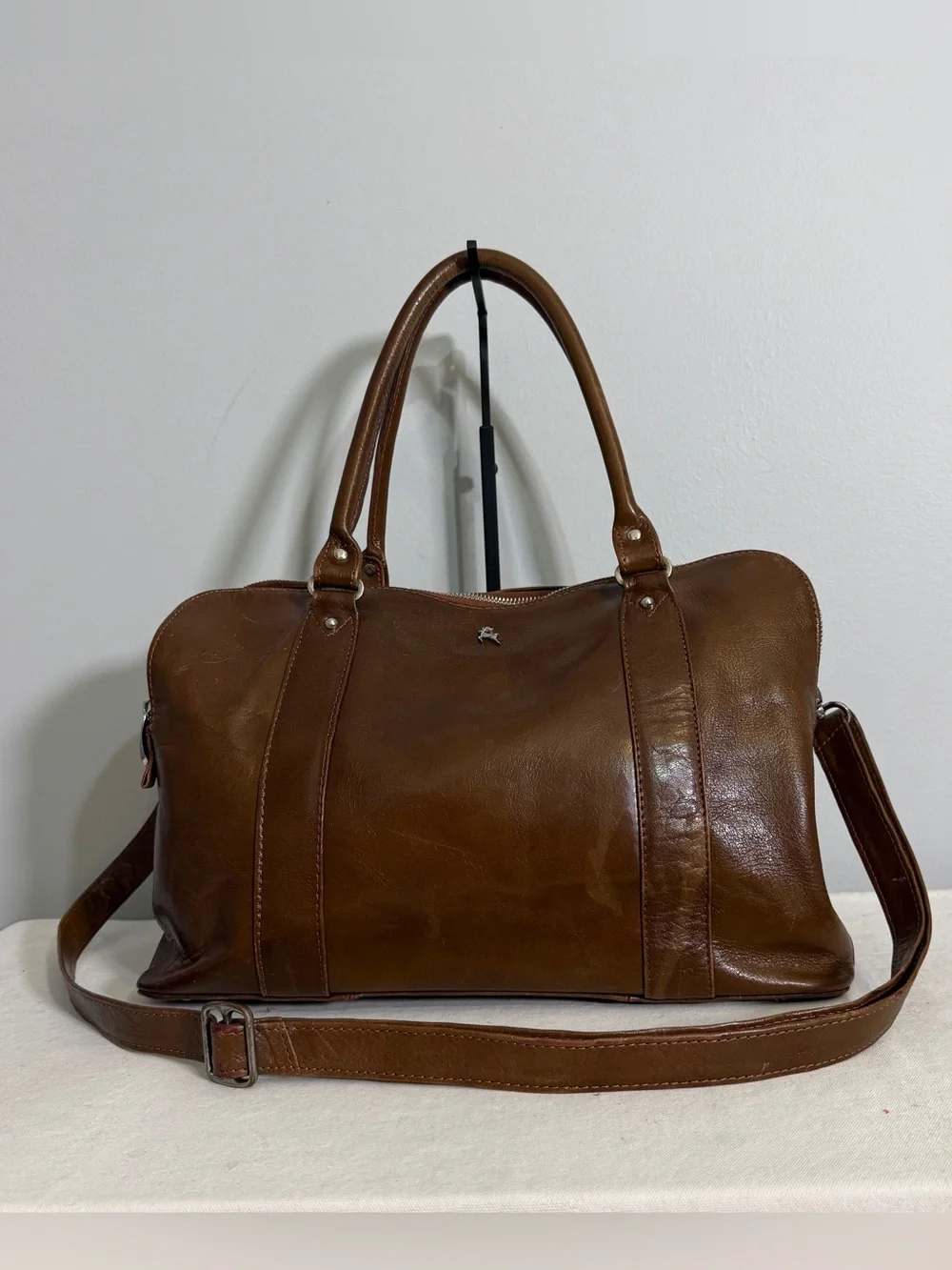Ashwood Brown Leather Satchel Crossbody Bag Triple Compartment Vintage Y2K